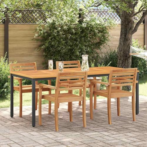 INLIFE Gartentische Natur und Schwarz 200 x 90 x 75 cm,Möbel,Gartenmöbel,Gartentische,Braun,25.6 KG,4010613 von INLIFE