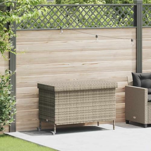 INLIFE Gartentruhe mit Rollen Hellgrau 110x55x73 cm Poly Rattan,Möbel,Gartenmöbel,Gartenboxen,Grau,13 KG,4103830 von INLIFE