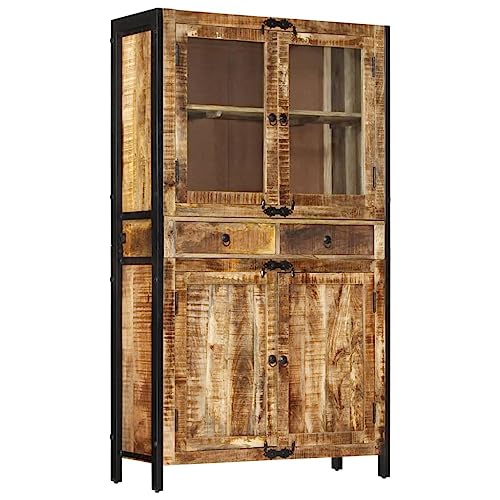INLIFE Highboard 100x40x175 cm Massives Raues Mangoholz,Möbel,Schränke,Sideboards,Braun,76.15 KG,351709 von INLIFE