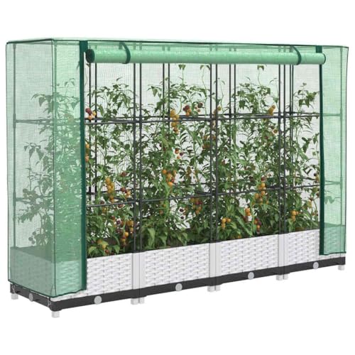 INLIFE Hochbeet mit Gewächshaus-Aufsatz Rattan-Optik 160x40x123 cm,Heim & Garten,Rasen & Garten,Gartenpflege,Blumentöpfe & Pflanzgefäße,Weiß,10.3 KG,4015840 von INLIFE