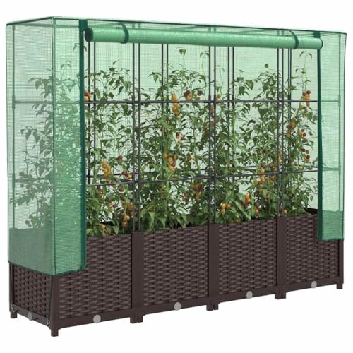 INLIFE Hochbeet mit Gewächshaus-Aufsatz Rattan-Optik 160x40x138 cm,Heim & Garten,Rasen & Garten,Gartenpflege,Blumentöpfe & Pflanzgefäße,Braun,13.15 KG,4015802 von INLIFE