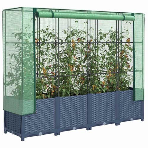 INLIFE Hochbeet mit Gewächshaus-Aufsatz Rattan-Optik 160x40x138 cm,Heim & Garten,Rasen & Garten,Gartenpflege,Blumentöpfe & Pflanzgefäße,Grau,13.15 KG,4015830 von INLIFE