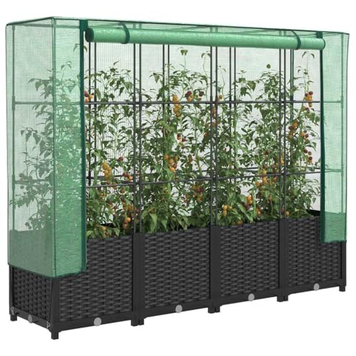 INLIFE Hochbeet mit Gewächshaus-Aufsatz Rattan-Optik 160x40x138 cm,Heim & Garten,Rasen & Garten,Gartenpflege,Blumentöpfe & Pflanzgefäße,Schwarz,13.15 KG,4015816 von INLIFE