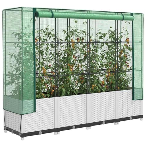 INLIFE Hochbeet mit Gewächshaus-Aufsatz Rattan-Optik 160x40x138 cm,Heim & Garten,Rasen & Garten,Gartenpflege,Blumentöpfe & Pflanzgefäße,Weiß,13.15 KG,4015844 von INLIFE