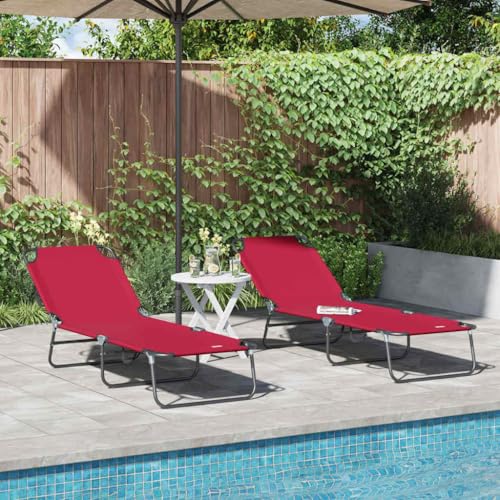 INLIFE Klappbare Sonnenliege 2-Person 2 pcs Rot 56 x 189 x 87cm Stoff,Möbel,Gartenmöbel,Gartensitzmöbel,Sonnenliegen,Rot,9.55 KG,42003148 von INLIFE