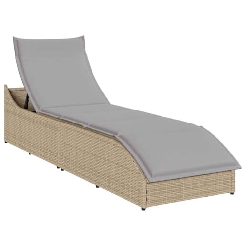 INLIFE Klappliege mit Auflage und Stauraum Beige Poly-Rattan,Möbel,Gartenmöbel,Gartensitzmöbel,Sonnenliegen,Beige,21.4 KG,4104223 von INLIFE