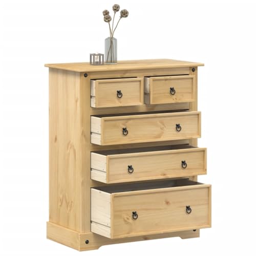 INLIFE Kommode Corona 92x48x114 cm Massivholz Kiefer,Möbel,Schränke,Aufbewahrungstruhen,Braun,35.3 KG,4005674 von INLIFE