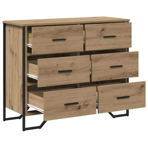 INLIFE Kommode Eiche handwerklich 91 x 35,5 x 74,5 cm Holzwerkstoff,Möbel,Schränke,Kommoden,Braun,36 KG,3365604 von INLIFE
