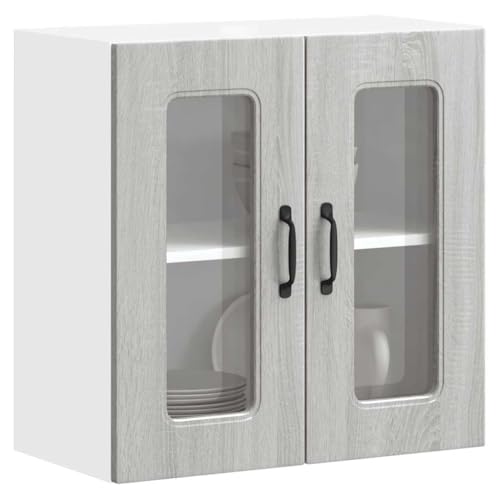 INLIFE Küchen-Hängeschrank mit Glastür Kalmar Grau Sonoma Holzwerkstoff,Möbel,Schränke,Küchenschränke,Grau,15.85 KG,853673 von INLIFE