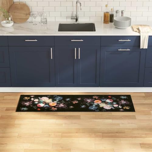 INLIFE Küchenmatte Floral Blumen 45 x 150 cm Samt,Heim & Garten,Dekoration,Fußmatten,Schwarz,1.6 KG,42013426 von INLIFE