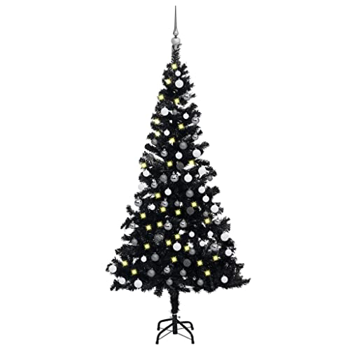 INLIFE Künstlicher Weihnachtsbaum mit LEDs & Kugeln Schwarz 180cm PVC,3.9kg,3077676 von INLIFE