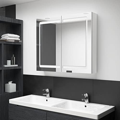 INLIFE LED-Bad-Spiegelschrank Glänzendes Weiß 80x12x68 cm von INLIFE