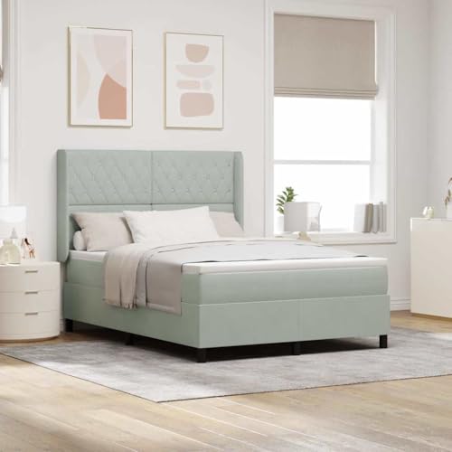 INLIFE LED Boxspringbett mit Matratze Hellgrau 140 x 200 cm Samt,Möbel,Betten & Zubehör,Betten & Bettgestelle,Hellgrau,73.59 KG,3343814 von INLIFE