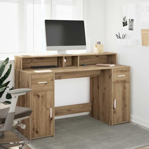 INLIFE LED-Schreibtisch Artisan-Eiche 140x55x91 Holzwerkstoff,Möbel,Büromöbel,Schreibtische,Braun,54.9 KG,3309428 von INLIFE