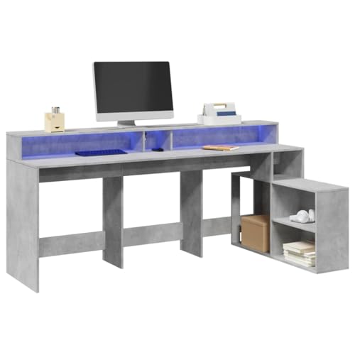INLIFE LED-Schreibtisch Betongrau 200x104x91 cm Holzwerkstoff,Möbel,Büromöbel,Schreibtische,Grau,60.2 KG,3309468 von INLIFE