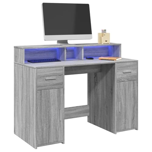 INLIFE LED-Schreibtisch Grau Sonoma 120x55x91 cm Holzwerkstoff,Möbel,Büromöbel,Schreibtische,Grau,48 KG,3309416 von INLIFE