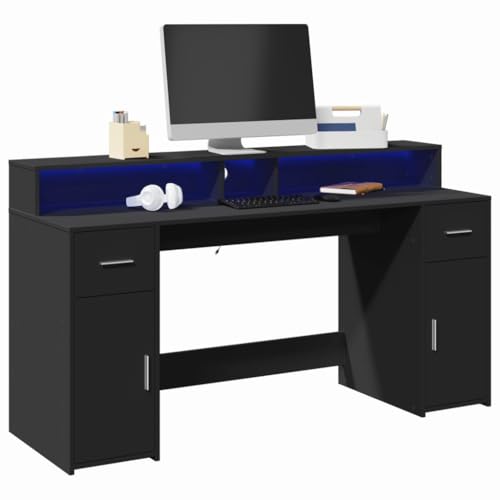 INLIFE LED-Schreibtisch Schwarz 160x55x91 cm Holzwerkstoff,Möbel,Büromöbel,Schreibtische,Schwarz,57.1 KG,3309430 von INLIFE