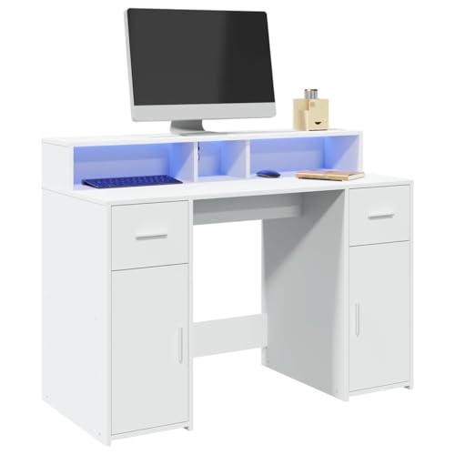 INLIFE LED-Schreibtisch Weiß 120x55x91 cm Holzwerkstoff,Möbel,Büromöbel,Schreibtische,Weiß,51.8 KG,3309411 von INLIFE