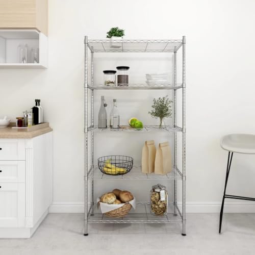 INLIFE Lagerregal mit 5 Böden 90x35x180 cm Chrom 250 kg,Wirtschaft & Industrie,Gewerbliche Lagerung,Industrieregale,Silber,10.3 KG,324623 von INLIFE
