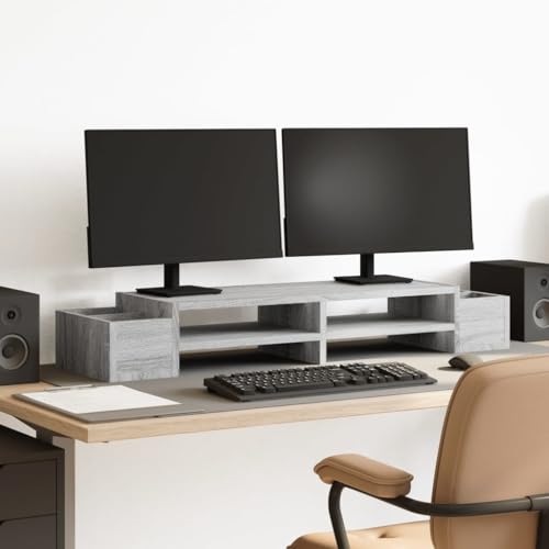 INLIFE Monitorständer mit Stauraum Grau Sonoma 100x27x15 cm,Elektronik,Elektronisches Zubehör,Computerzubehör,Computertische und -ständer,Grau,8.4 KG,854693 von INLIFE