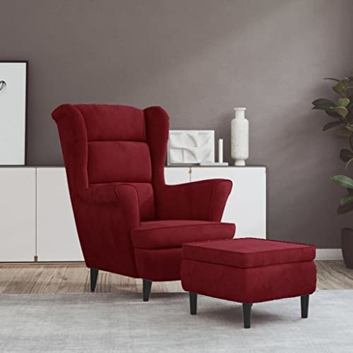 INLIFE Ohrensessel mit Hocker Weinrot Samt,26.85kg,3115936 von INLIFE
