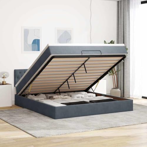 INLIFE Ottoman-Bett mit Matratze Dunkelgrau 160x200 cm Samt,Möbel,Betten & Zubehör,Betten & Bettgestelle,Grau,100.12 KG,3311856 von INLIFE