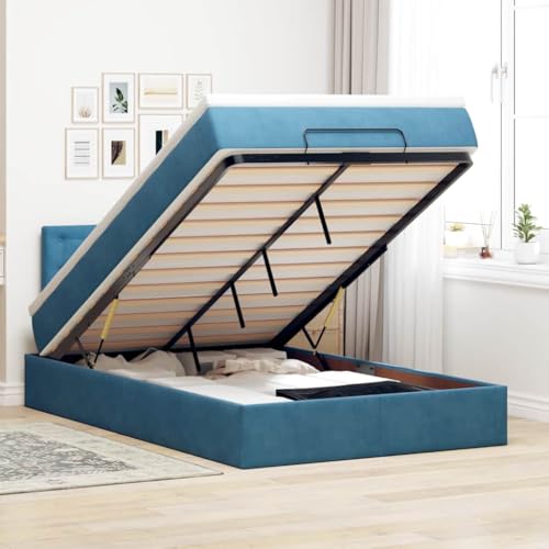 INLIFE Ottoman-Bett mit Matratze & LEDs Dunkelblau 120x200 cm Samt,Möbel,Betten & Zubehör,Betten & Bettgestelle,Blau,83.68 KG,3312762 von INLIFE
