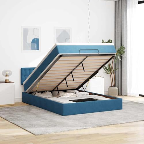 INLIFE Ottoman-Bett mit Matratze & LEDs Dunkelblau 140x190 cm Samt,Möbel,Betten & Zubehör,Betten & Bettgestelle,Blau,86.28 KG,3312768 von INLIFE