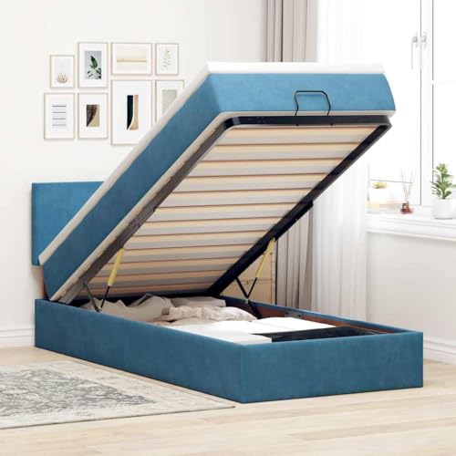 INLIFE Ottoman-Bett mit Matratze & LEDs Dunkelblau 90x200 cm Samt,Möbel,Betten & Zubehör,Betten & Bettgestelle,Blau,62.62 KG,3312528 von INLIFE