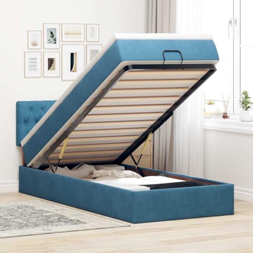 INLIFE Ottoman-Bett mit Matratze & LEDs Dunkelblau 90x200 cm Samt,Möbel,Betten & Zubehör,Betten & Bettgestelle,Blau,62.82 KG,3312672 von INLIFE