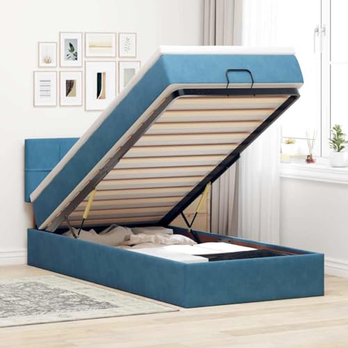 INLIFE Ottoman-Bett mit Matratze & LEDs Dunkelblau 90x200 cm Samt,Möbel,Betten & Zubehör,Betten & Bettgestelle,Blau,63.02 KG,3312600 von INLIFE