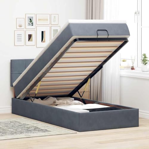 INLIFE Ottoman-Bett mit Matratze & LEDs Dunkelgrau 90x200 cm Samt,Möbel,Betten & Zubehör,Betten & Bettgestelle,Grau,63.3 KG,3312597 von INLIFE