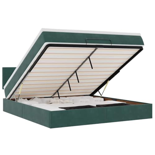 INLIFE Ottoman-Bett mit Matratze & LEDs Dunkelgrün 180x200 cm Samt,Möbel,Betten & Zubehör,Betten & Bettgestelle,Grün,99.22 KG,3312569 von INLIFE