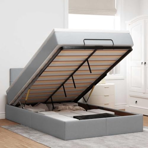 INLIFE Ottoman-Bett mit Matratze & LEDs Hellgrau 120x200 cm Stoff,Möbel,Betten & Zubehör,Betten & Bettgestelle,Grau,79.68 KG,3312298 von INLIFE