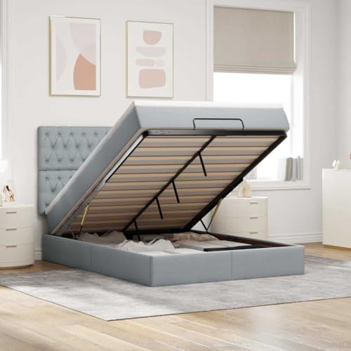 INLIFE Ottoman-Bett mit Matratze & LEDs Hellgrau 140x200 cm Stoff,Möbel,Betten & Zubehör,Betten & Bettgestelle,Grau,97.52 KG,3314093 von INLIFE