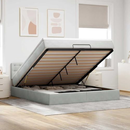 INLIFE Ottoman-Bett mit Matratze & LEDs Hellgrau 160x200 cm Samt,Möbel,Betten & Zubehör,Betten & Bettgestelle,Grau,99.96 KG,3312776 von INLIFE