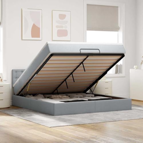 INLIFE Ottoman-Bett mit Matratze & LEDs Hellgrau 160x200 cm Stoff,Möbel,Betten & Zubehör,Betten & Bettgestelle,Grau,93.24 KG,3312485 von INLIFE