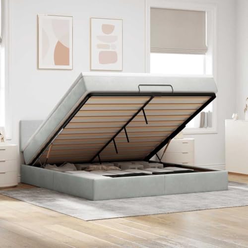 INLIFE Ottoman-Bett mit Matratze & LEDs Hellgrau 180x200 cm Samt,Möbel,Betten & Zubehör,Betten & Bettgestelle,Grau,99.32 KG,3312566 von INLIFE