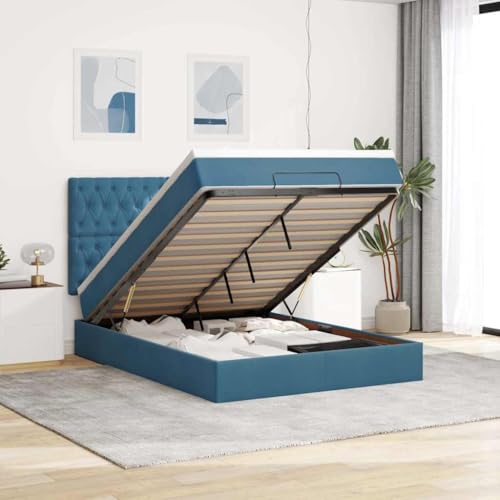 INLIFE Ottoman-Bett mit Matratzen Dunkelblau 140x190 cm Samt,Möbel,Betten & Zubehör,Betten & Bettgestelle,Blau,95.58 KG,3313545 von INLIFE