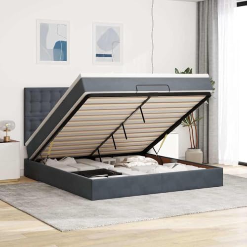 INLIFE Ottoman-Bett mit Matratzen Dunkelgrau 160x200 cm Samt,Möbel,Betten & Zubehör,Betten & Bettgestelle,Grau,109.32 KG,3313626 von INLIFE