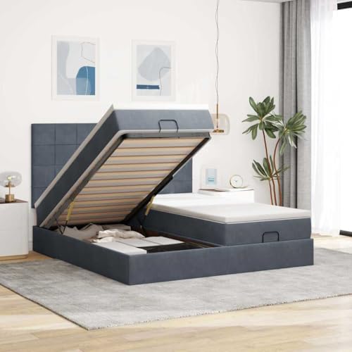 INLIFE Ottoman-Bett mit Matratzen Dunkelgrau 200x200 cm Samt,Möbel,Betten & Zubehör,Betten & Bettgestelle,Grau,141.52 KG,3313779 von INLIFE
