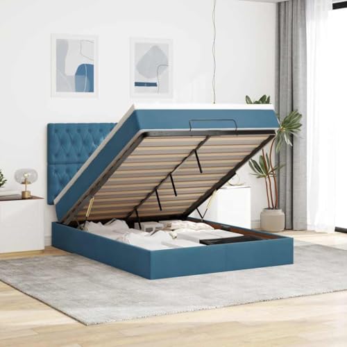 INLIFE Ottoman-Bett mit Matratzen & LEDs Dunkelblau 140x190 cm Samt,Möbel,Betten & Zubehör,Betten & Bettgestelle,Blau,95.68 KG,3314394 von INLIFE