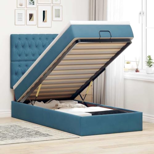 INLIFE Ottoman-Bett mit Matratzen & LEDs Dunkelblau 90x200 cm Samt,Möbel,Betten & Zubehör,Betten & Bettgestelle,Blau,67.72 KG,3314370 von INLIFE