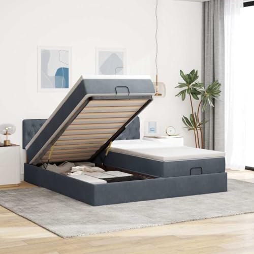 INLIFE Ottoman-Bett mit Matratzen & LEDs Dunkelgrau 180x200 cm Samt,Möbel,Betten & Zubehör,Betten & Bettgestelle,Grau,125.14 KG,3312942 von INLIFE