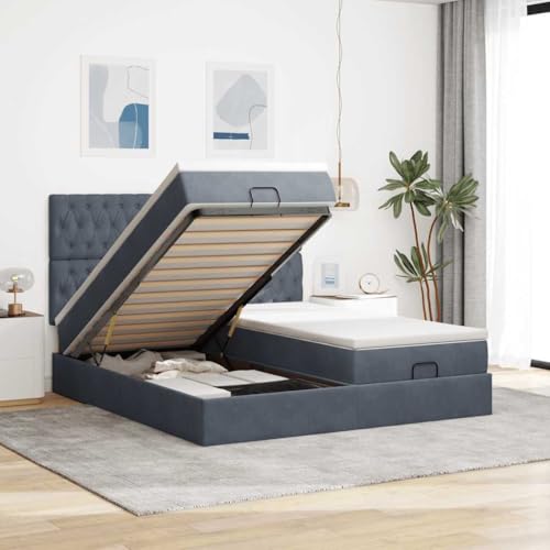 INLIFE Ottoman-Bett mit Matratzen & LEDs Dunkelgrau 200x200 cm Samt,Möbel,Betten & Zubehör,Betten & Bettgestelle,Grau,142.02 KG,3314646 von INLIFE