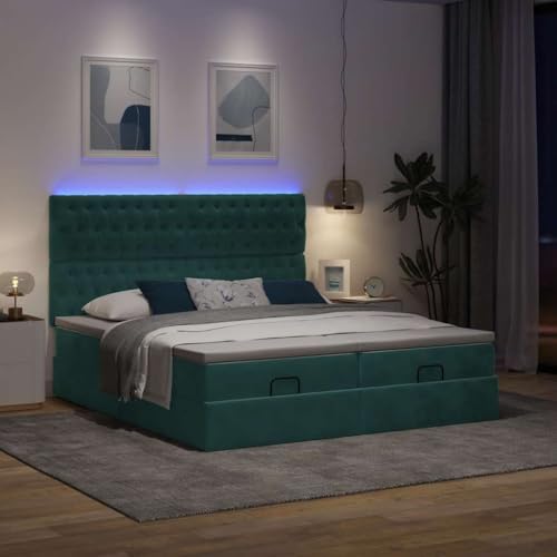 INLIFE Ottoman-Bett mit Matratzen & LEDs Dunkelgrün 180x200 cm Samt,Möbel,Betten & Zubehör,Betten & Bettgestelle,Grün,134.82 KG,3314642 von INLIFE