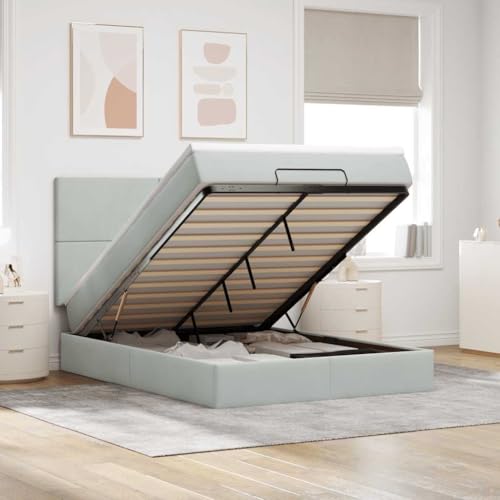 INLIFE Ottoman-Bett mit Matratzen & LEDs Hellgrau 140x200 cm Samt,Möbel,Betten & Zubehör,Betten & Bettgestelle,Grau,100.64 KG,3314252 von INLIFE