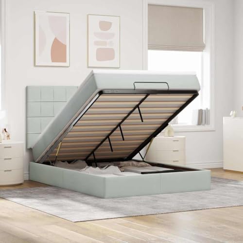 INLIFE Ottoman-Bett mit Matratzen & LEDs Hellgrau 140x200 cm Samt,Möbel,Betten & Zubehör,Betten & Bettgestelle,Grau,100.64 KG,3314324 von INLIFE