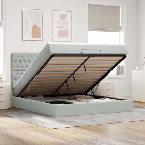 INLIFE Ottoman-Bett mit Matratzen & LEDs Hellgrau 180x200 cm Samt,Möbel,Betten & Zubehör,Betten & Bettgestelle,Grau,110.82 KG,3314408 von INLIFE