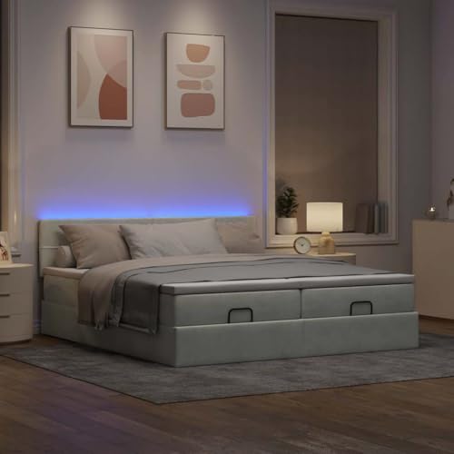 INLIFE Ottoman-Bett mit Matratzen & LEDs Hellgrau 180x200 cm Samt,Möbel,Betten & Zubehör,Betten & Bettgestelle,Grau,123.67 KG,3312923 von INLIFE